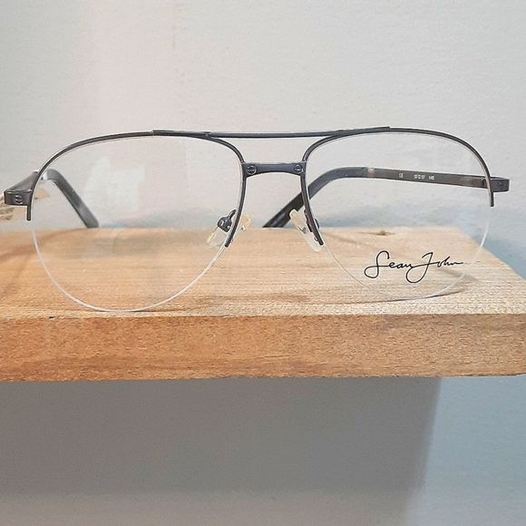 New Sean John Metal Eyeglass Frame, Rx'able, half rim Aviator style mens glasses - Picture 3 of 6